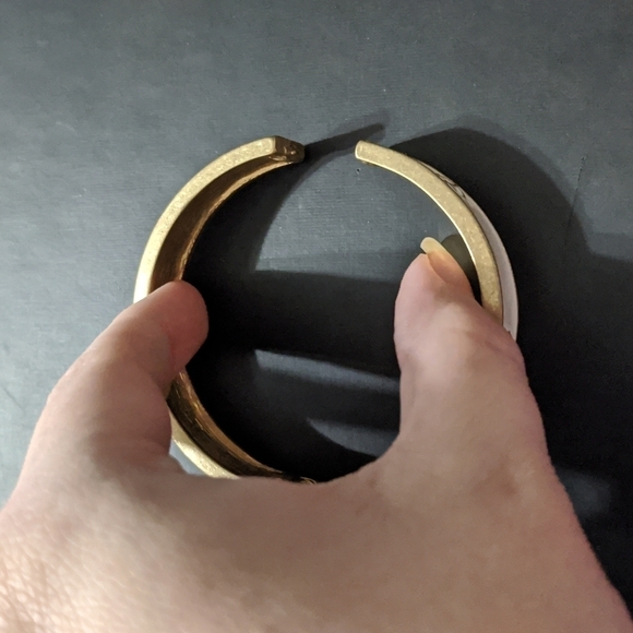 Gold Tone White Enamel Anchor Hinged Cuff Statement Bracelet - Picture 5 of 5